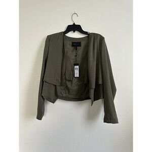 BCBGMAXAZRIA Ania Double Layer Long Sleeve Open Front Blazer Olive Size M $296